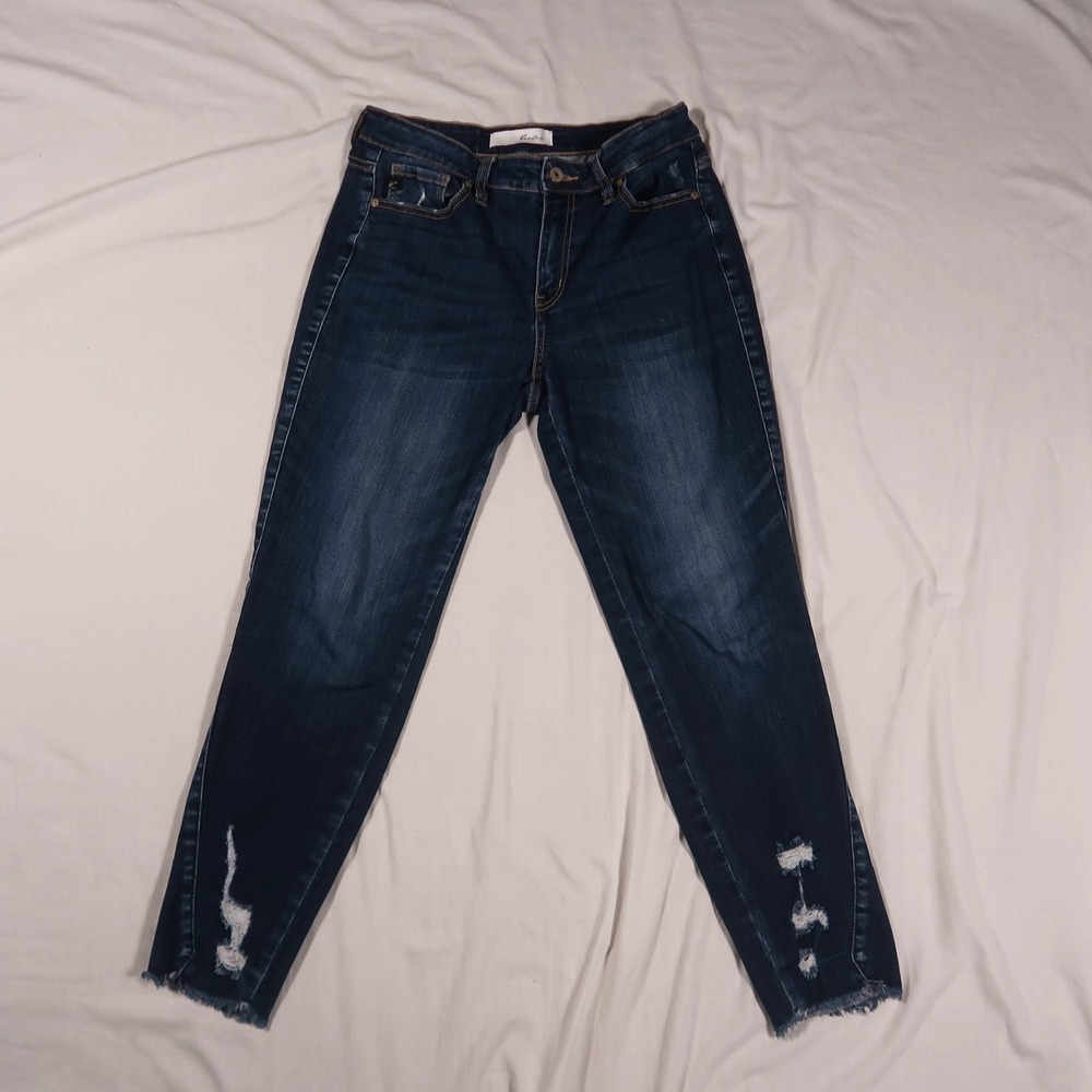 KanCan Curvy High Rise Distressed Skinny Jeans Dark Wash Size 7/27 KC8555D